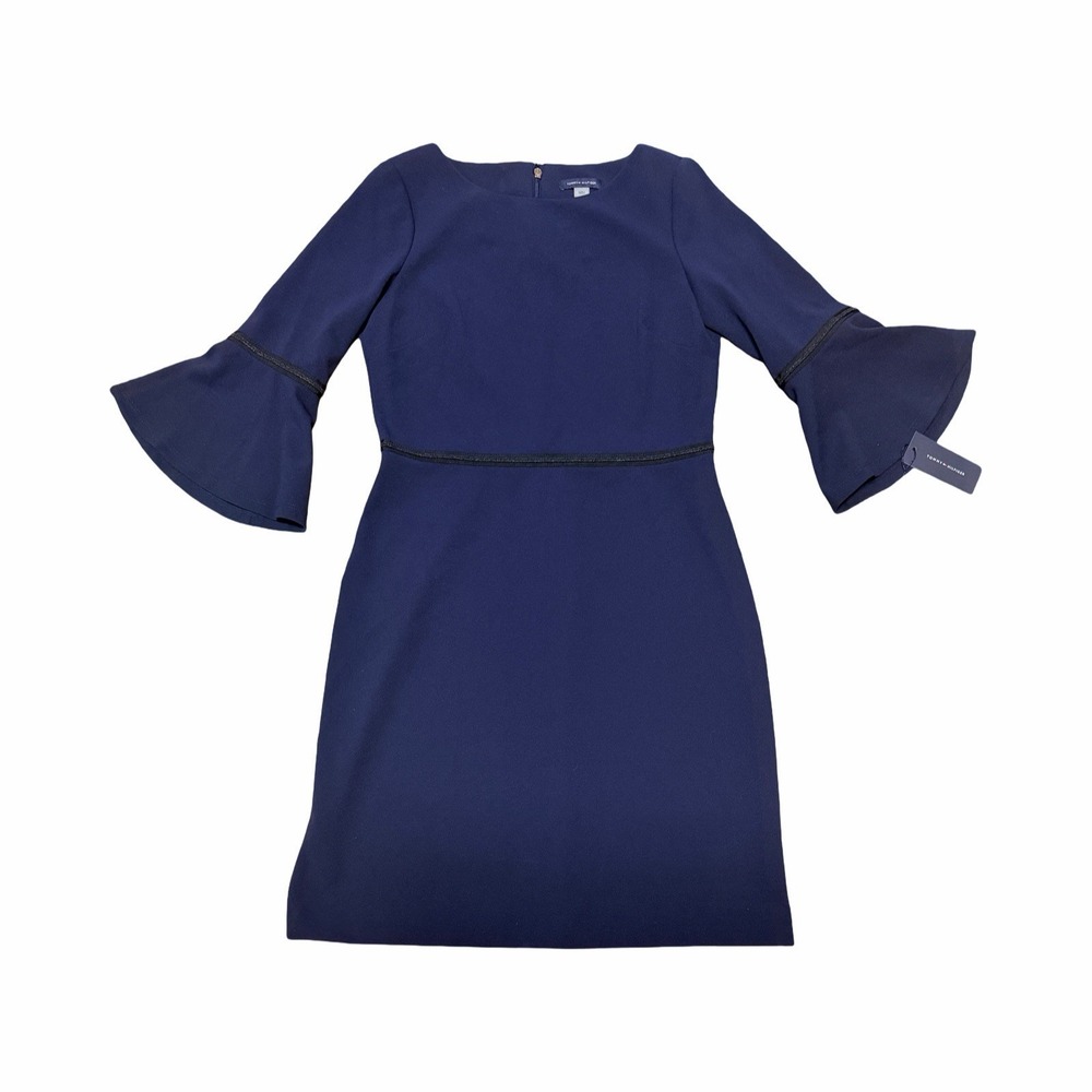 Tommy Hilfiger Navy Blue Long Flare Sleeve Dress Size 8 NWT - Picture 1 of 8